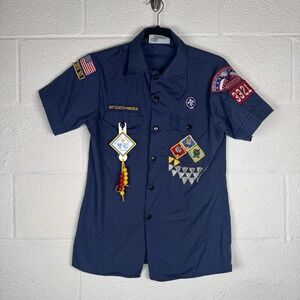 Vintage Boy Scouts of America Uniform Shirt Youth Large USA Made BSA W/Patches